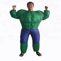Groothandel Grappige Opblaasbare Pak Halloween Groene Spier Man Hulk Kostuum Voor Volwassen