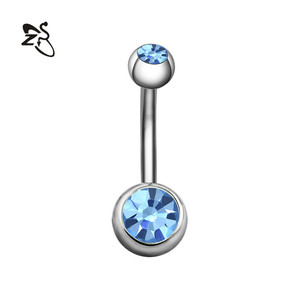 POENNIS di alta qualità doppia gemma palla <span class=keywords><strong>piercing</strong></span> all'<span class=keywords><strong>ombelico</strong></span> gioielli per il corpo in <span class=keywords><strong>acciaio</strong></span> inossidabile <span class=keywords><strong>chirurgico</strong></span> anello di pancia da donna in cristallo - Product Image 3