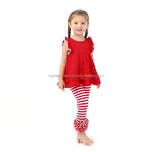 Valentine "s Tag Sleeveless Baby Mädchen Red Ruffle Top und Gestreifte Rüschen Hosen valentinstag Outfit