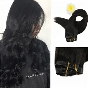 7 piece 18 clips per set natural human hair remy black color clip on hair extension factory cheap price hair