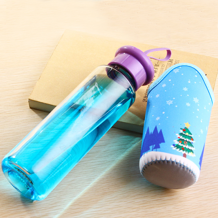 Christmas water bottle BPA Borosilicate Glass Water Bottle with Colorful Nylon Sleeve