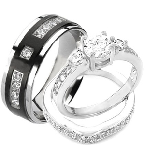 His & HERS 3 unidades compromiso anillos de boda set - Product Image 3