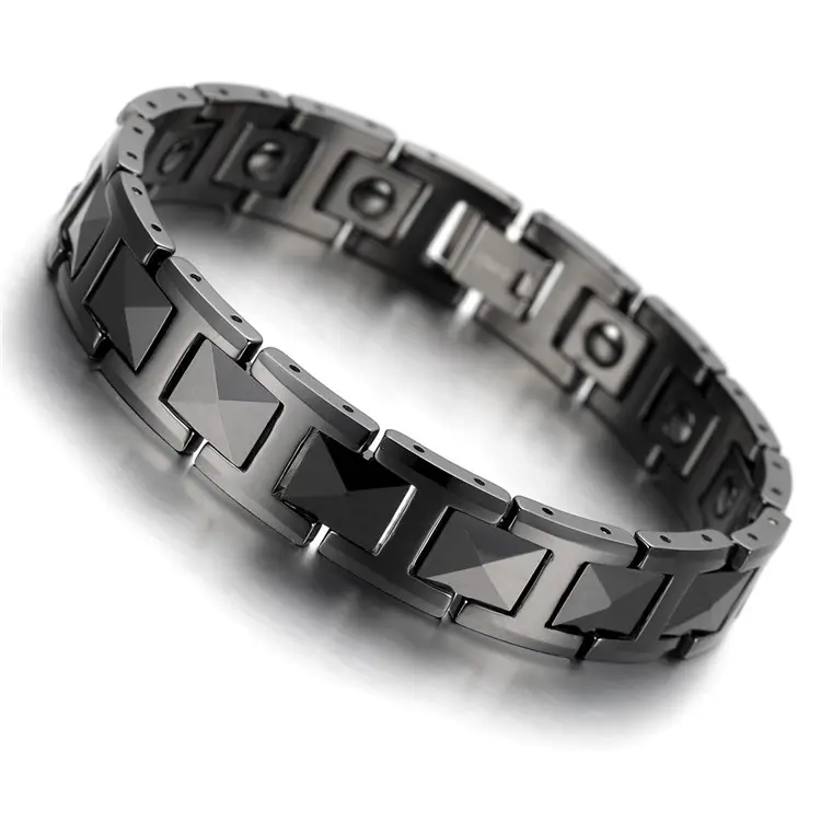 Bracelet en céramique tungstène hématite, bijoux pour hommes, noir mat, combinaisons magnétiques