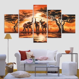 Set di 5 Stampe <span class=keywords><strong>su</strong></span> <span class=keywords><strong>Tela</strong></span> Astratte dell'Elefante, <span class=keywords><strong>Dipinti</strong></span> Artistici Creativi di Animali per Decorazione Murale della Camera da Letto - Product Image 2
