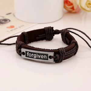 Moda Vintage Retro perdonado encanto pulsera hecha a mano de cuero marrón brazalete de carta pulsera mujeres hombres regalo de la joyería - Product Image 4