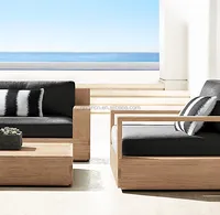 Set Sofa Kayu Jati Modern Desain Sandaran Tangan Tebal Mewah Furnitur Luar Ruangan