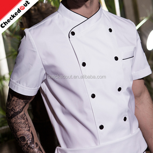 OEM de alta calidad de manga corta blanco al por mayor uniforme de <span class=keywords><strong>cocina</strong></span>, cruzado restaurante cocinero - Product Image 1