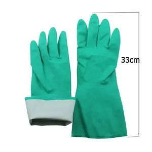 Alkali Resistant Gloves 33 Cm Length Green Nitrile Gloves Heavy Duty Oil Acid Alkali Resistant