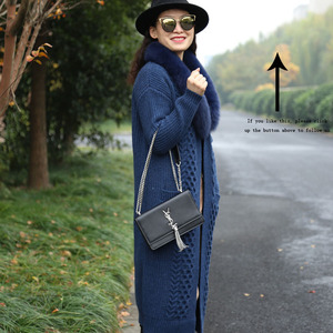 Stile Casual Rimovibile <span class=keywords><strong>Pelliccia</strong></span> di Volpe Collare Grande Tasca di Lana Mescolato 3 GG Cabel Lavorato A Maglia Stile Lungo Anteriore Aperto <span class=keywords><strong>Cardigan</strong></span> - Product Image 3