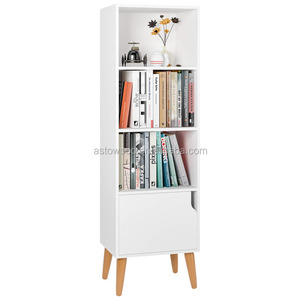 Bibliothèque en bois 4 cubes Unité de rangement Étagère à livres Étagères autoportantes avec portes Pieds blancs - Product Image 1