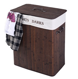 <strong>Hamper</strong> Laundry Basket Washing Cloth Bin Rectangle Foldable Bamboo Ranger Lid Brown Storage Baskets Square Dark Brown 52*32*63 - Product Image 3