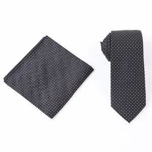 Stocklot Set Saputangan Dasi Leher Dasi Sutra Polka Dot Hitam Klasik untuk Kotak Hadiah 100% Anyaman Sutra