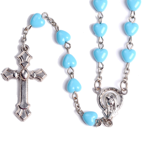 Collana Rosario Cattolico in Plastica Blu a Forma di Cuore con Medaglia della Vergine Maria <span class=keywords><strong>per</strong></span> Regalo di Preghiera Femminile - Product Image 1