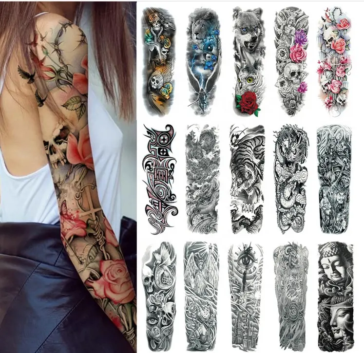 FY Mode wasserdicht temporäre Tattoo Aufkleber voller Arm großer Schädel Old School Tattoo Aufkleber Flash Fake Tattoos für Männer Frauen