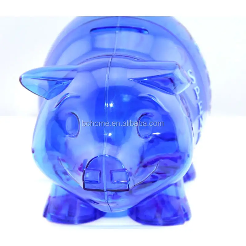 High Quality Blue Transparent Plastic Piggy Bank ,Money Saving Box