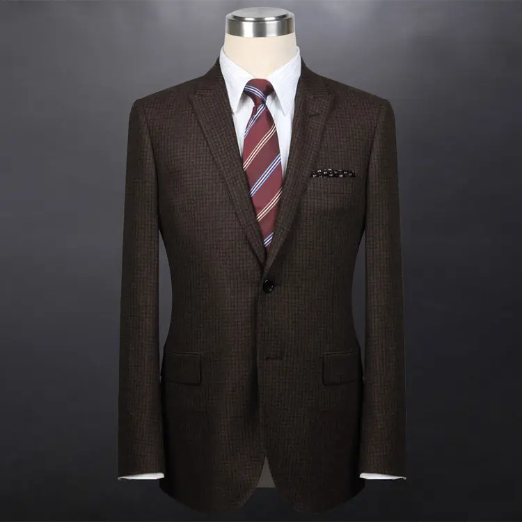 Men's new style notch lapel suit 100% wool coffee two buttons blazer men fashion new