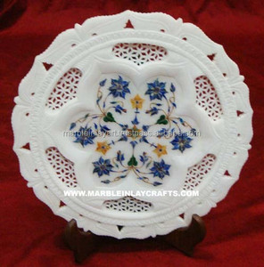 Assiettes à manger artisanales incrustées de marbre pour décoration intérieure - Product Image 1