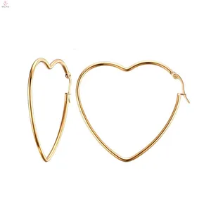 Boucles d'oreilles géométriques simples en acier inoxydable plaqué or 18k, style coréen, grandes, en forme de cœur, pour femmes, nouveauté, vente en gros