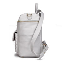 Sac à dos à langer imperméable en cuir PU gris à motif diamant, style anglais, technique Nerve Bridge, fermeture éclair, doublure en polyester