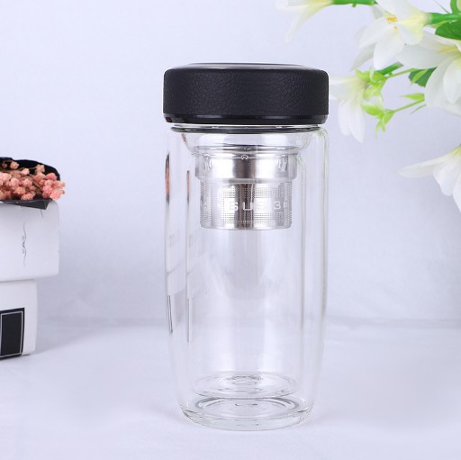 Double Wall Glass Tea Tumbler With Strainer For Loose Leaf Insulated Travel Coffee Mug