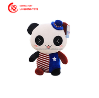 OEM juguetes de animales de dibujos animados de peluche para niños suave con una gorra de rayas de peluche Panda personalizado empresa de peluche mascota logotipo imprimible