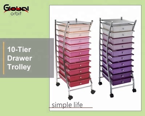 Chariot de rangement mobile à 10 tiroirs en plastique avec roulettes – Mobilier moderne pour la maison, idéal pour les outils et les magasins de proximité - Product Image 3