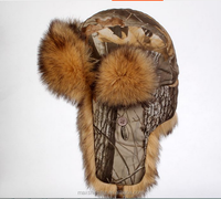 Tela brillante y estampado de camuflaje para invierno, gorro de piel de estilo ruso, ushanka