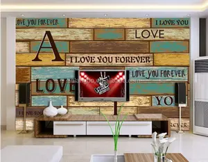 planche de bois de vinyle mur Suppliers-Papier peint alphabet 3D en bois, tapisserie sur mesure pour décoration de maison, salon, chambre, Bar, bureau