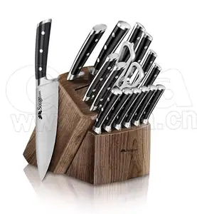 QANA Factory Wholesale OEM high quality damascus stainless steel chef cleaver knife set with wooden holder block