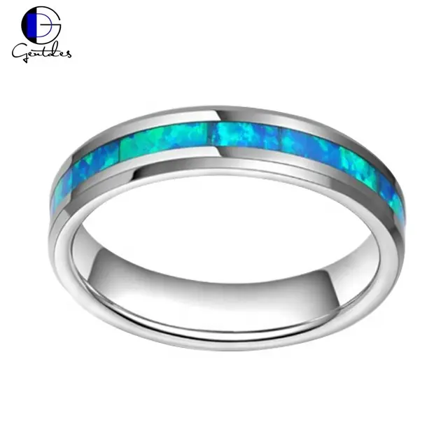 Gentdes Đồ Trang Sức 4Mm Tungsten Đồ Trang Sức Tùy Chỉnh Màu Sắc Opal Inlay Nhẫn Cưới Ban Nhạc Phụ Nữ Người Đàn Ông Thời Trang Nhẫn Trang Sức