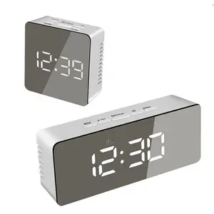 Despertador digital espelhado led, luzes noturnas, relógio de parede com termômetro de data, usb
