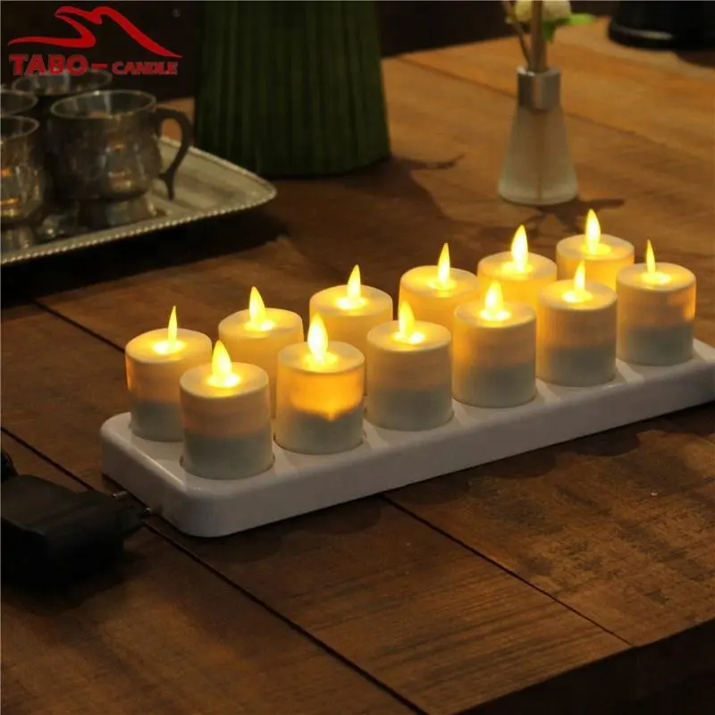 New product 12 pcs one set LED flameless tea lights rechargeable candle with moving wick