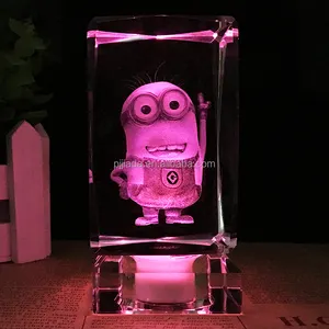 Personalized cartoon animal 3D laser engraving crystal glass cube LED lamp holder