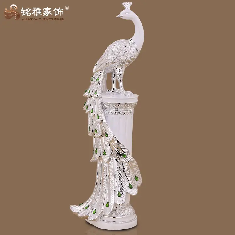 De alta qualidade decoração de interiores casa pássaro escultura estátuas de resina em tamanho natural do pavão do ouro