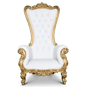 Modern White Solid Wood King Throne Chair for Bride and Groom Antique Style for Hotel Furniture