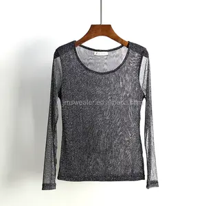 Tricot transparent d'été Sexy pour femmes, crochet en fil métallique doré, pull-over mince, pull-over d'été