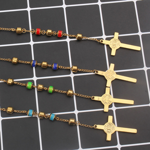 Chaîne de perles de chapelet en acier inoxydable Produits religieux chrétiens Pendentif croix Long Collier - Product Image 2