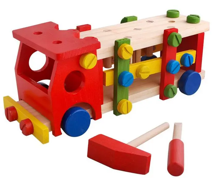 wholesale Chinese wooden toys car Wooden educational Reassembly screws toys wood for kids WST005