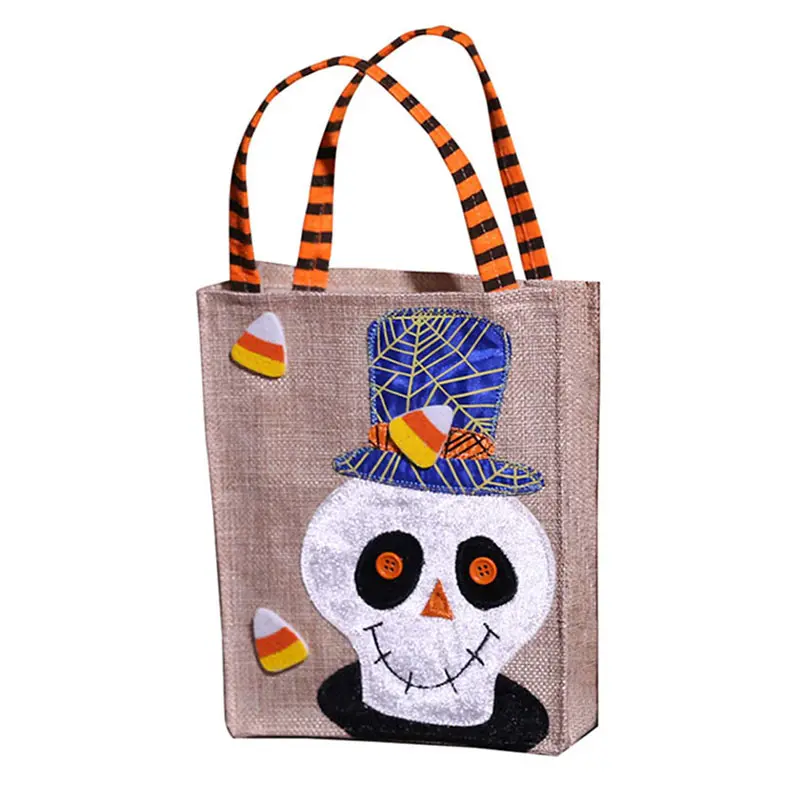 Cute Halloween Trick or Treat Canvas Bag Witch Cat Skeleton Pumpkin Halloween Gift Tote Bag for Candy