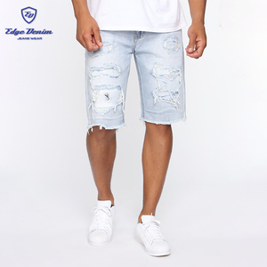 Logo personalizzato da uomo in cotone con striscia laterale strappata da uomo Jeans Casual alla moda Shorts in Denim - Product Image 1