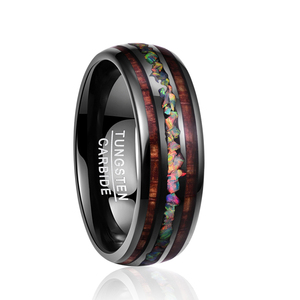 <strong>Ring</strong> Wood <strong>Opal</strong> Tungsten Carbide Personality Jewelry Vintage Dome Black Acacia for <strong>Men</strong> <strong>Ring</strong> - Product Image 3