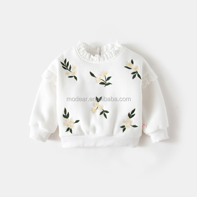 2017 новая одежда для новорожденных на флисовой подкладке цветочной вышивкой кружевной воротник Детский свитер