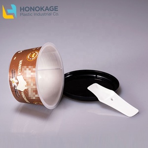 Contenant rond <span class=keywords><strong>pour</strong></span> yaourt, tasse en plastique, avec couvercle et cuillère, résistante, logo personnalisé, IML, 100g - Product Image 5