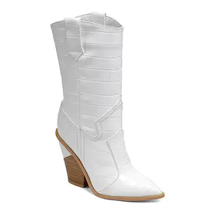 WETKISS Büyük Boy 46 Moda Beyaz Yüksek Garip Topuk Çizmeler Bayanlar Kış çizmeler kadın ayakkabıları Batı Orta buzağı Botları Toptan