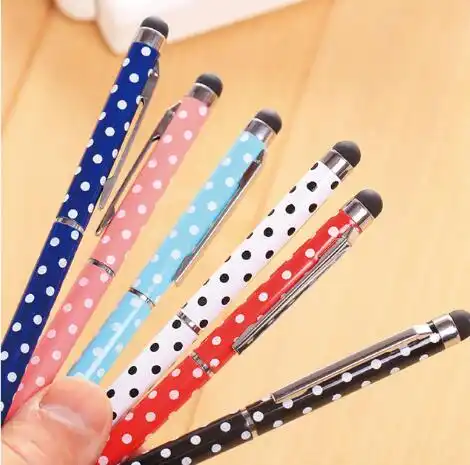 Милые шариковые ручки в горошек креативного дизайна милые металлические письменные и сенсорные стилусы для девочек шариковая ручка в подарок