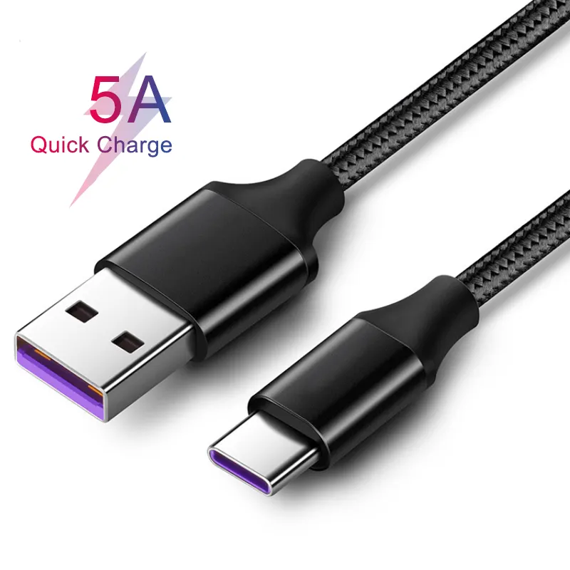 100cm nylon braided 5A super fast charging cable type c usb c 5a logo customized multi charger usb data cable for huawei p30