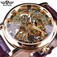 Winner Nouveau design Montre-bracelet pour hommes Cadran creux Bracelet en cuir Boîtier en alliage Montres mécaniques automatiques