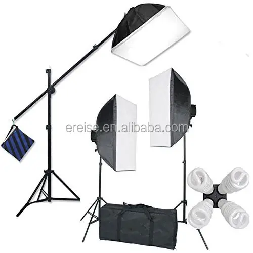 E-reise stüdyo 2400 Watt büyük fotoğraf Softbox sürekli fotoğraf ışığı kiti 16 "x 24" kol saç ışık ile