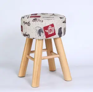 Modern Lüks Ahşap Bacak Döşemeli Tabure Yuvarlak Pouffe Tabure