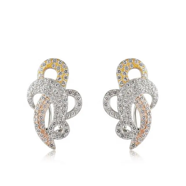 Groothandel 925 sterling zilveren zirconia fashion vergulde clip op sieraden oorbellen